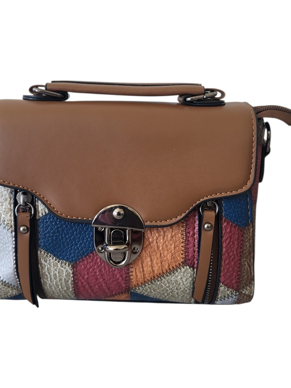 Brown Patchwork Leather Crossbody Bag